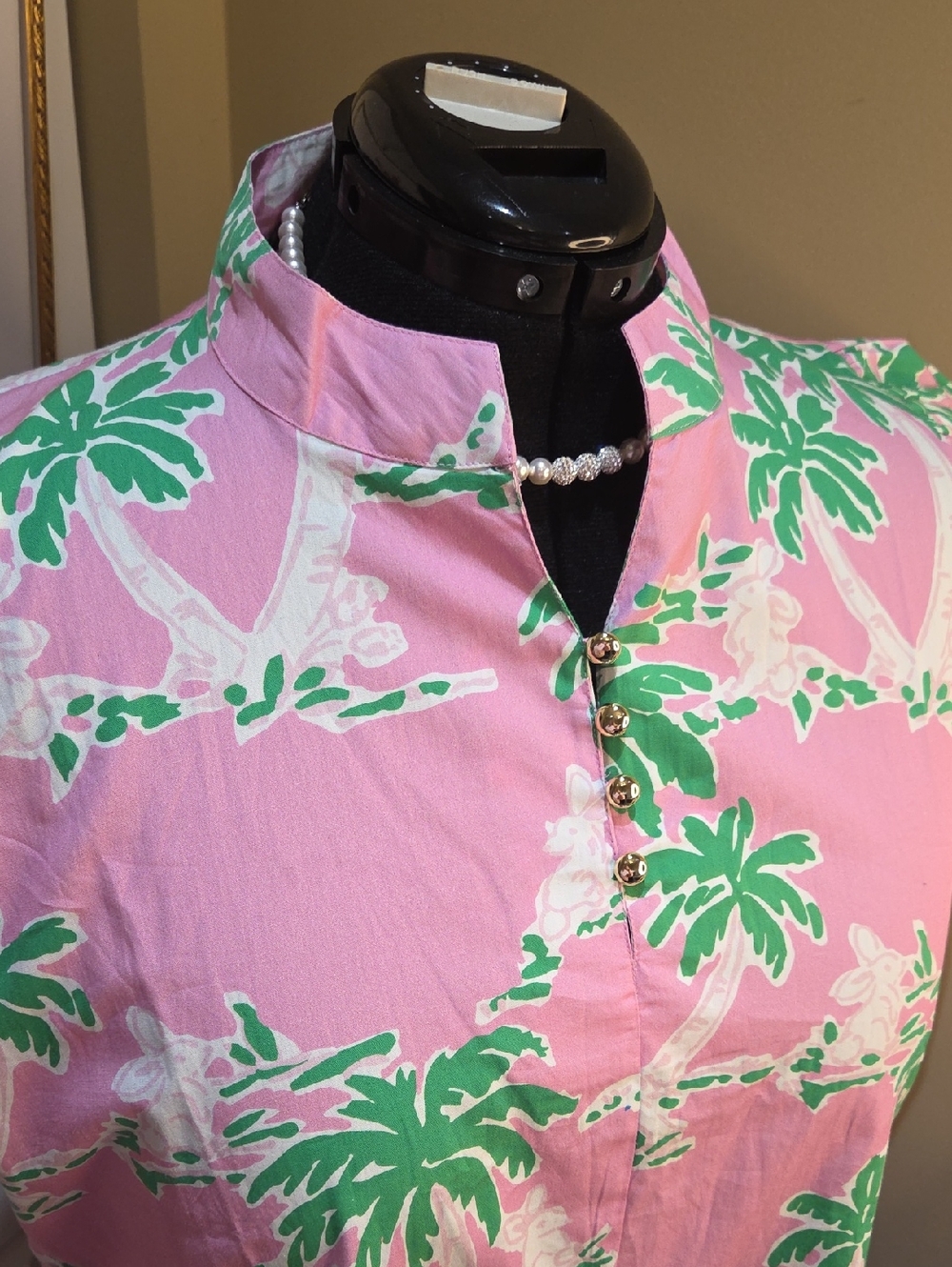 Nwt XXL STS SAIL TO SABLE Pink Palm-Print Maxi Dress with Mandarin Collar - Picture 12 of 17